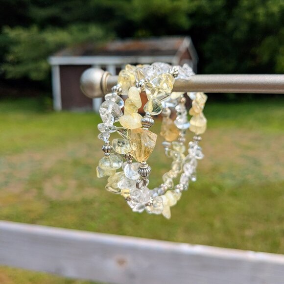 Citrine and Clear Quartz Crystal Gemstone Bracelet - Picture 10 of 13